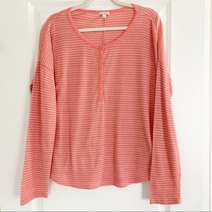 GAP Waffle Striped Henley Top Oatmeal Coral XL